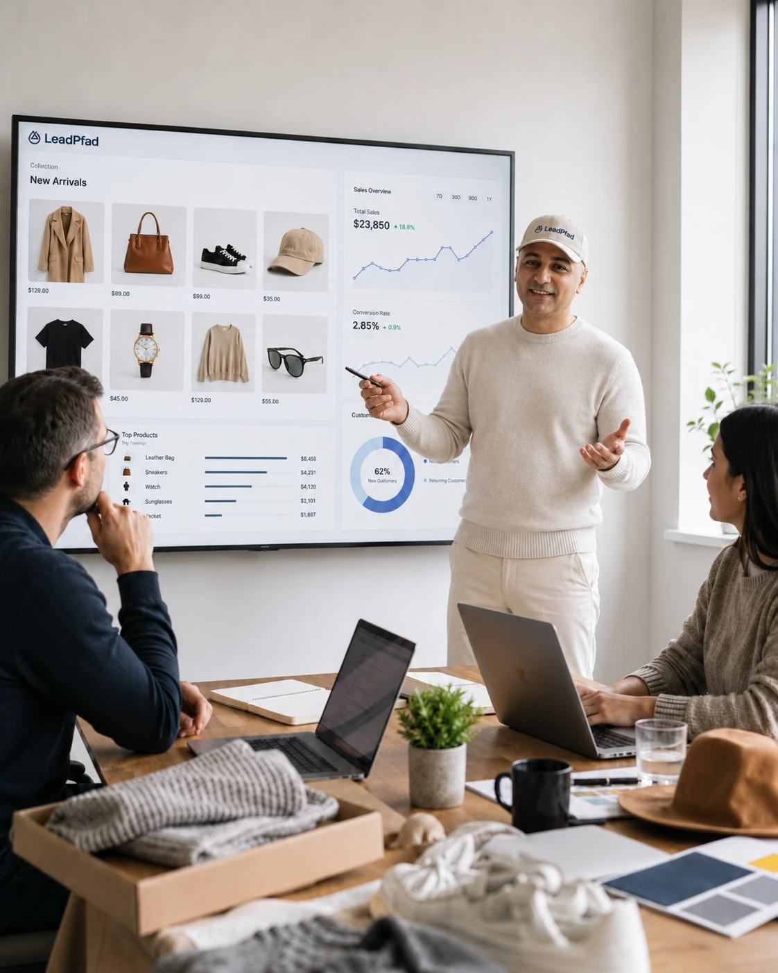 LeadPfad Agenturpräsentation mit E-Commerce-Dashboard