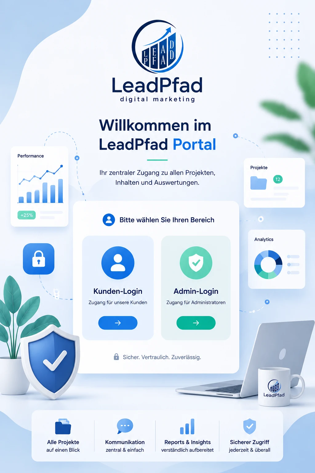 LeadPfad Portal-Login mit Kunden- und Admin-Zugang im Hochformat