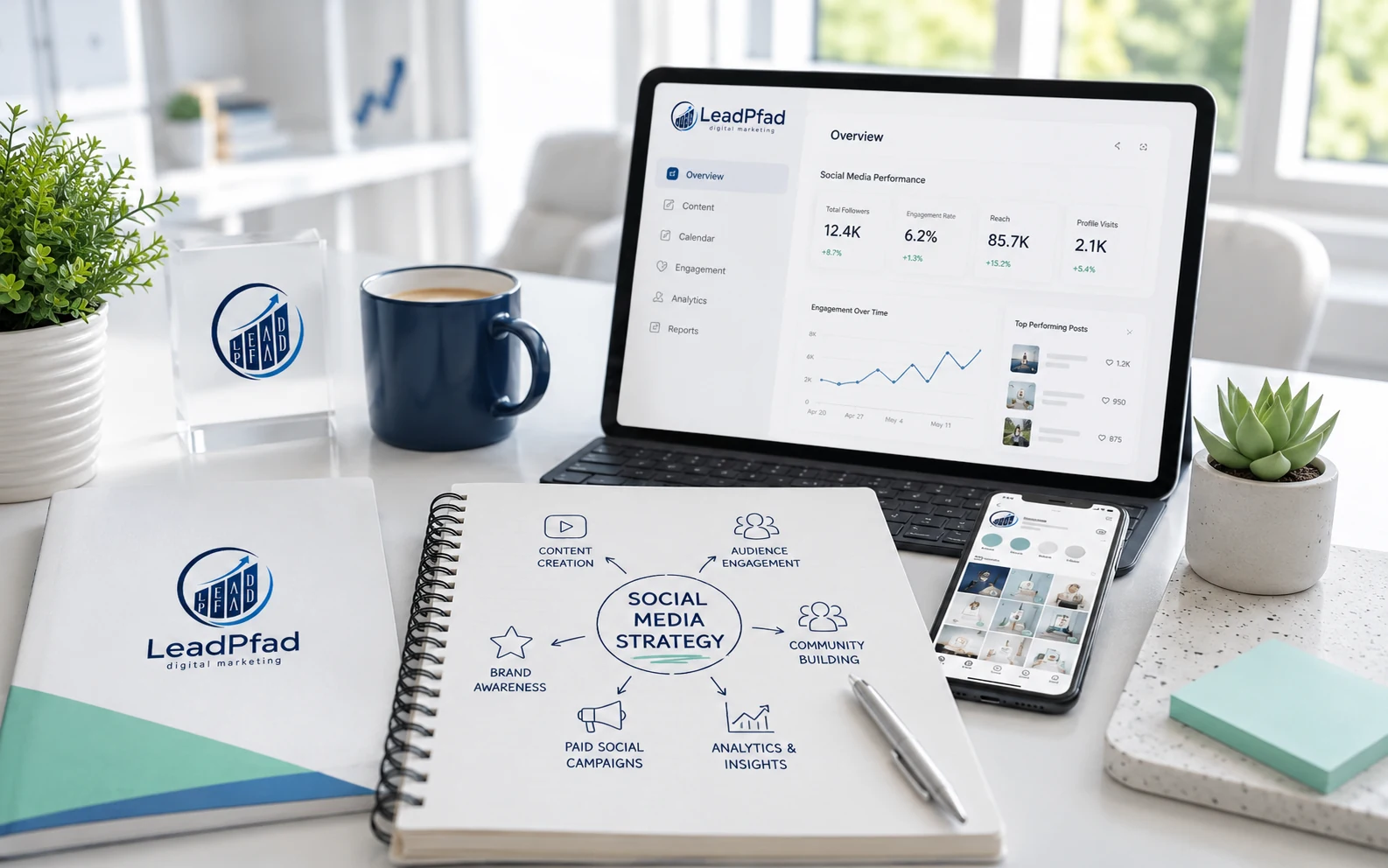 LeadPfad Social Media Management Prozessübersicht als horizontales Bild