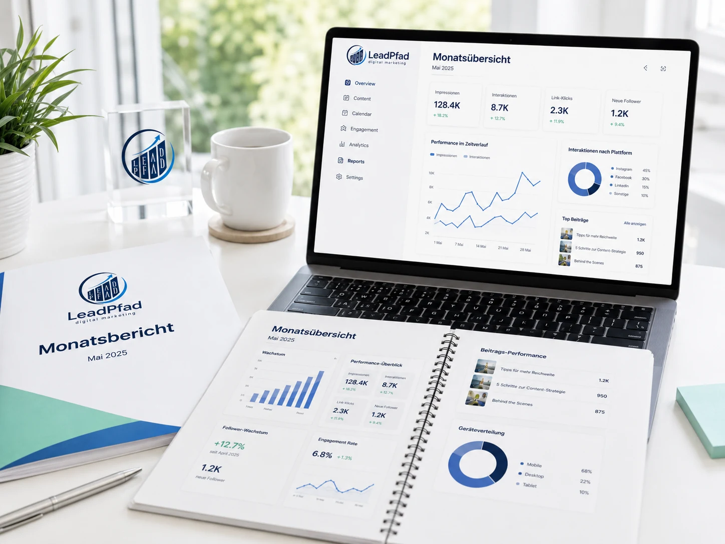 Monatsübersicht und Reporting für Social Media