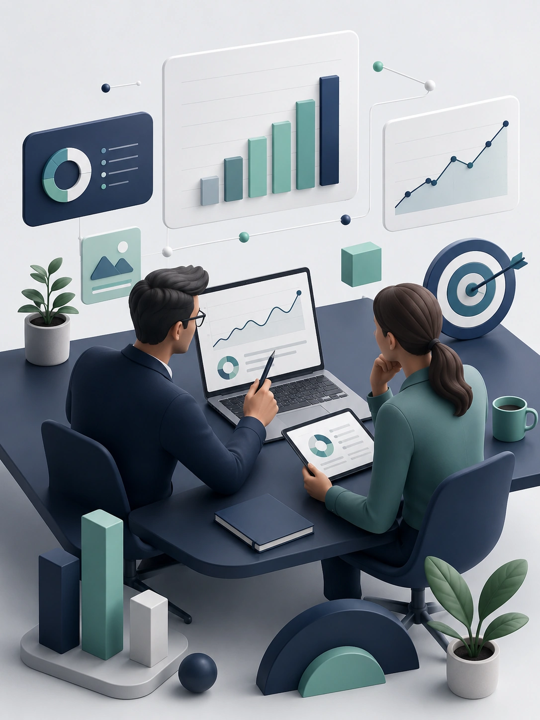 3D-Szene zur Analyse von Unternehmen und Zielgruppen