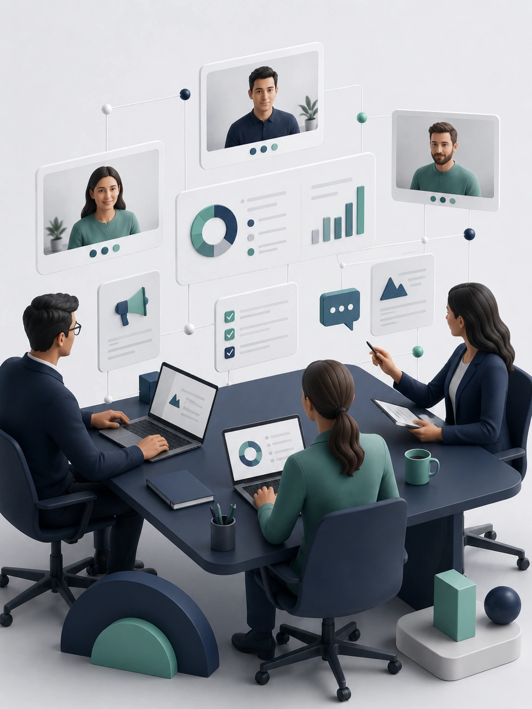 3D-Strategiemeeting mit Prioritäten und Wachstumsplanung
