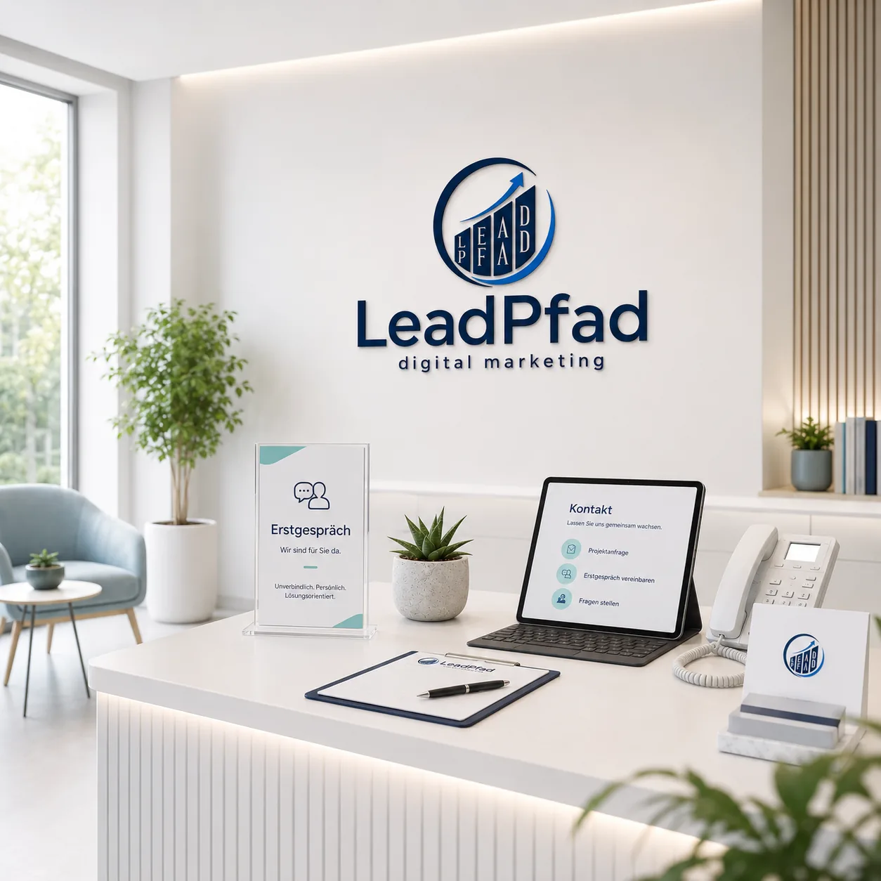 Heller LeadPfad Kontaktbereich mit Empfang, Erstgespräch und Kontaktstation